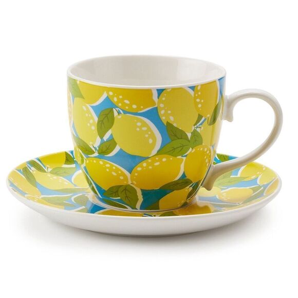 NWT DRAPER JAMES RSVP Lemons Boxed Teacup & Saucer Mother’s Day Gift Wife Tea - Picture 1 of 9